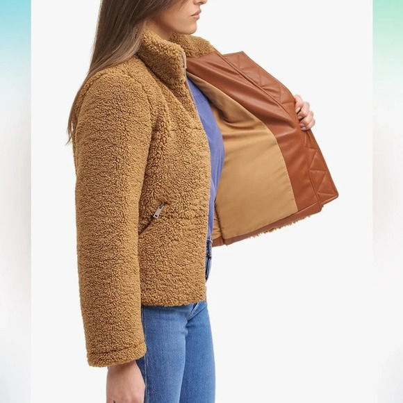 Levi's Women's Breanna Puffer Jacket Brown Sherpa Teddy Fuzzy Size S - Picture 5 of 10